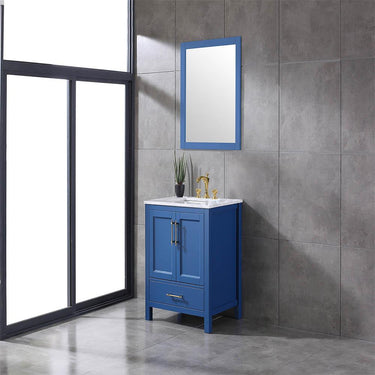 Eviva Navy 30″ Deep Blue Transitional Bathroom Vanity w/ White Carrara Top Vanity Eviva